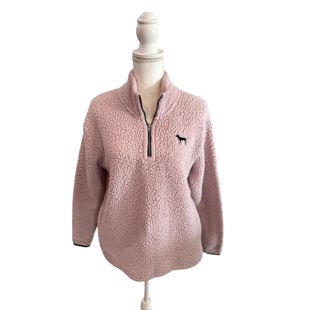 PINK‎ Victoria's Secret Womens XS Pink Sherpa Quarter Zip Pullover Fleece Top